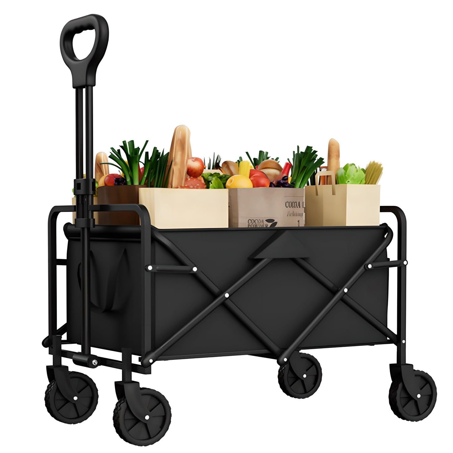 Trolley on Wheels, Transport 150KG Capacity, Folding Festival Portable Beach Trolley Cart, Festival Trolley Heavy Duty, Pull Wagon for Sand Trailer Transport Garden Sport Beach Black