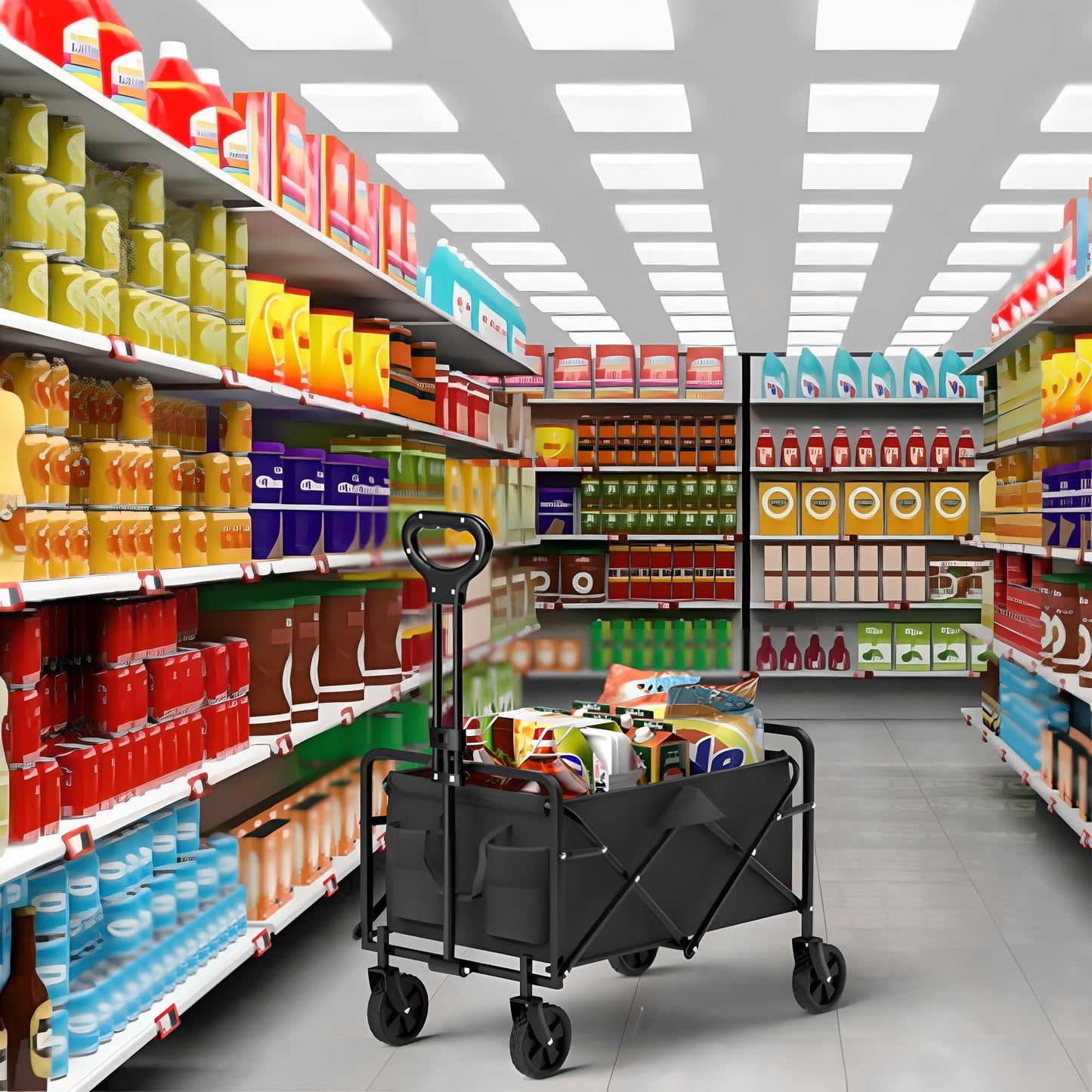 Trolley on Wheels, Transport 150KG Capacity, Folding Festival Portable Beach Trolley Cart, Festival Trolley Heavy Duty, Pull Wagon for Sand Trailer Transport Garden Sport Beach Black