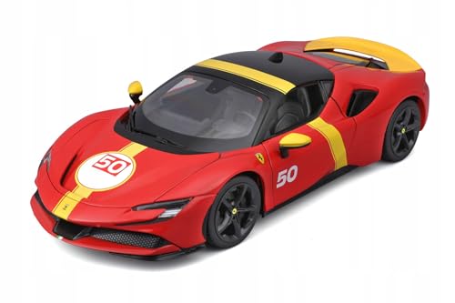 Red and yellow sports car model with number 50 on a white background