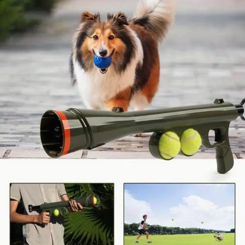 Tennis Ball Launcher for Dogs – Manual Pet Tennis Ball Thrower with Shoulder Strap & 2 Tennis Balls – Battery‑Free Interactive Fetch & Training Tool