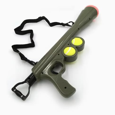 Tennis Ball Launcher for Dogs – Manual Pet Tennis Ball Thrower with Shoulder Strap & 2 Tennis Balls – Battery‑Free Interactive Fetch & Training Tool