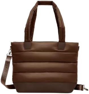 Lolë Puffer Tote Bag – Quilted Lightweight Shoulder & Crossbody Bag with Laptop Pocket, Adjustable Strap & Luggage Strap