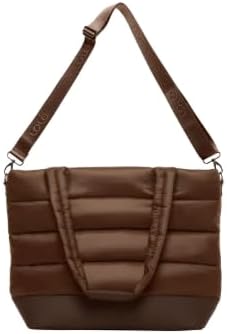 Lolë Puffer Tote Bag – Quilted Lightweight Shoulder & Crossbody Bag with Laptop Pocket, Adjustable Strap & Luggage Strap