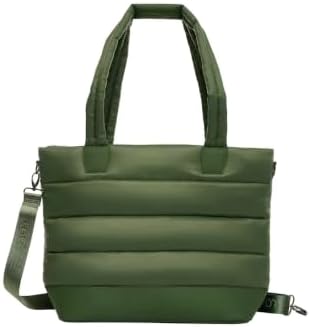 Lolë Puffer Tote Bag – Quilted Lightweight Shoulder & Crossbody Bag with Laptop Pocket, Adjustable Strap & Luggage Strap