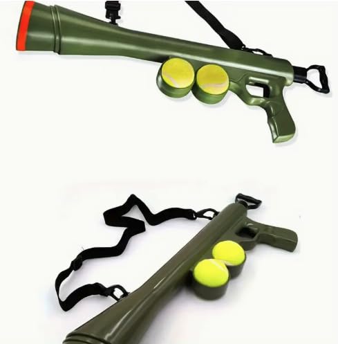 Tennis Ball Launcher for Dogs – Manual Pet Tennis Ball Thrower with Shoulder Strap & 2 Tennis Balls – Battery‑Free Interactive Fetch & Training Tool