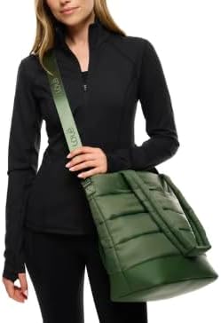 Lolë Puffer Tote Bag – Quilted Lightweight Shoulder & Crossbody Bag with Laptop Pocket, Adjustable Strap & Luggage Strap