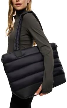 Lolë Puffer Tote Bag – Quilted Lightweight Shoulder & Crossbody Bag with Laptop Pocket, Adjustable Strap & Luggage Strap