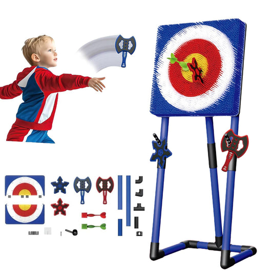 3-in-1 Axe Throwing & Lawn Dart Game Set – Foldable Safe Target Board with 2 Axes, 2 Six-Star Darts & 2 Darts, Sturdy Frame for Indoor & Outdoor Family Fun