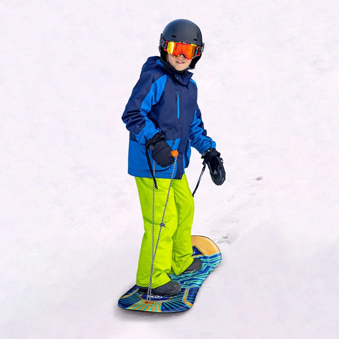 Sno-Storm Premium Foam Snowboard Sled 2-Pack | Tow Rope and Handle | Sized for Youth and Adults | Contoured Foot Deck Design | 48in-122cm Design Length