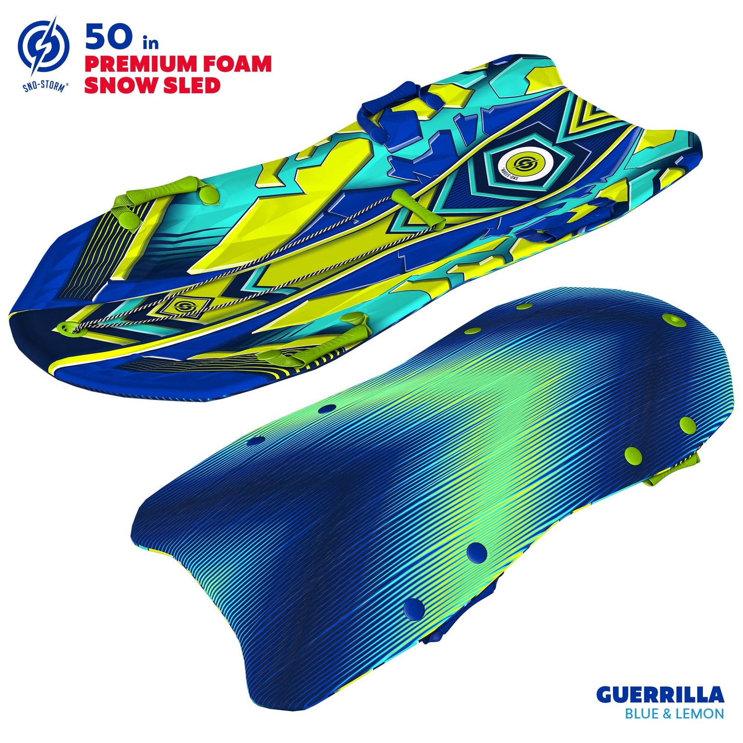 Sno-Storm Premium Foam Sno-Storm Snow Sled | Superior Foam Recreational Snow sled | Tow Rope and Handles | Sized for Youth and Adults | Contoured Deck Design | 50in-127cm Design Length