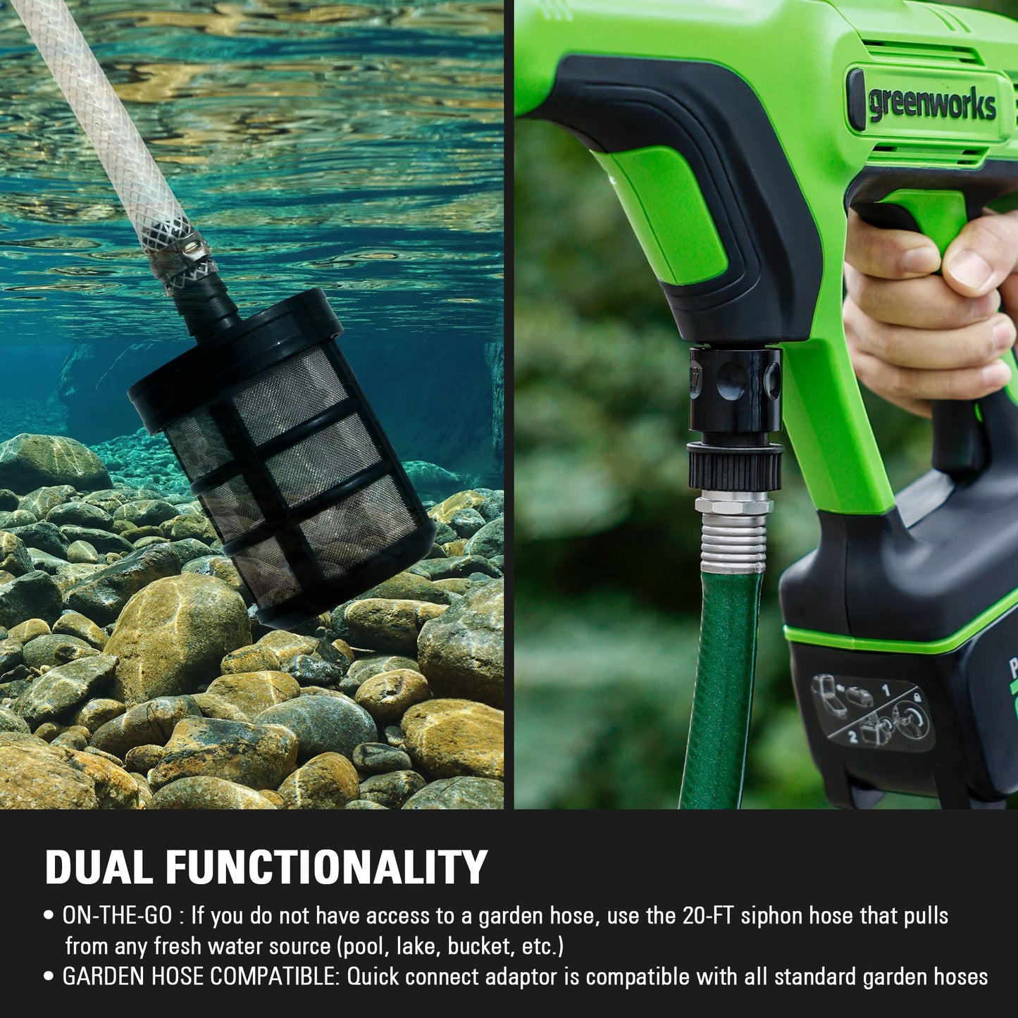 Greenworks 24V 600 PSI (0.8 GPM) Cordless Power Cleaner with (2) 2Ah Batteries, Charger, & Wash Glove, Green