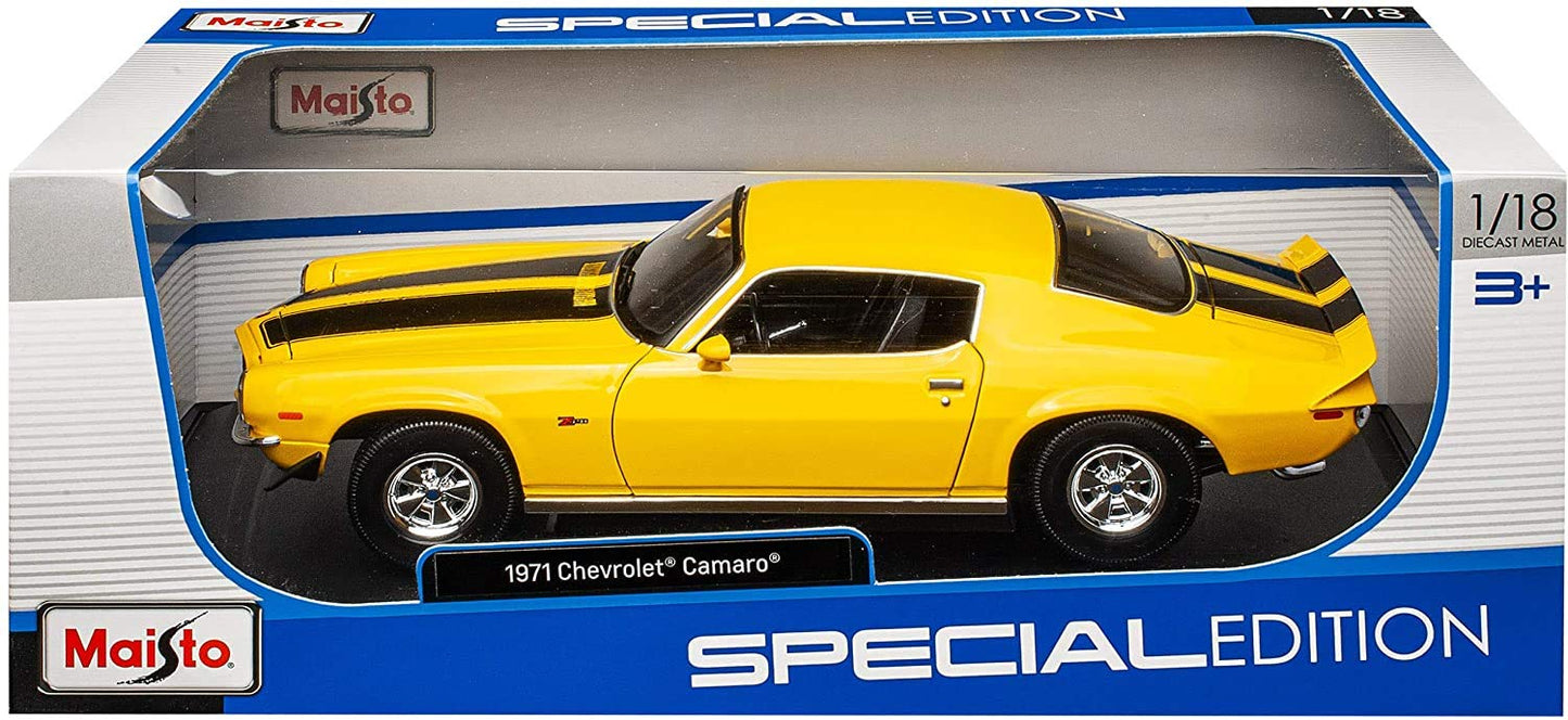 Maisto 1:18 Scale – Chevrolet Camaro 1971 Yellow Die-Cast Collector Model