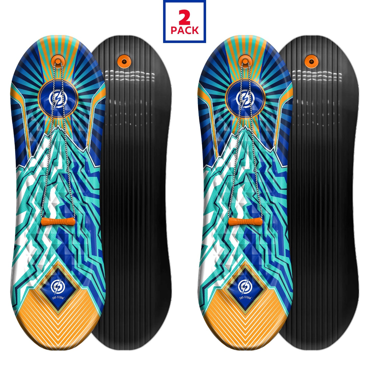 Sno-Storm Premium Foam Snowboard Sled 2-Pack | Tow Rope and Handle | Sized for Youth and Adults | Contoured Foot Deck Design | 48in-122cm Design Length