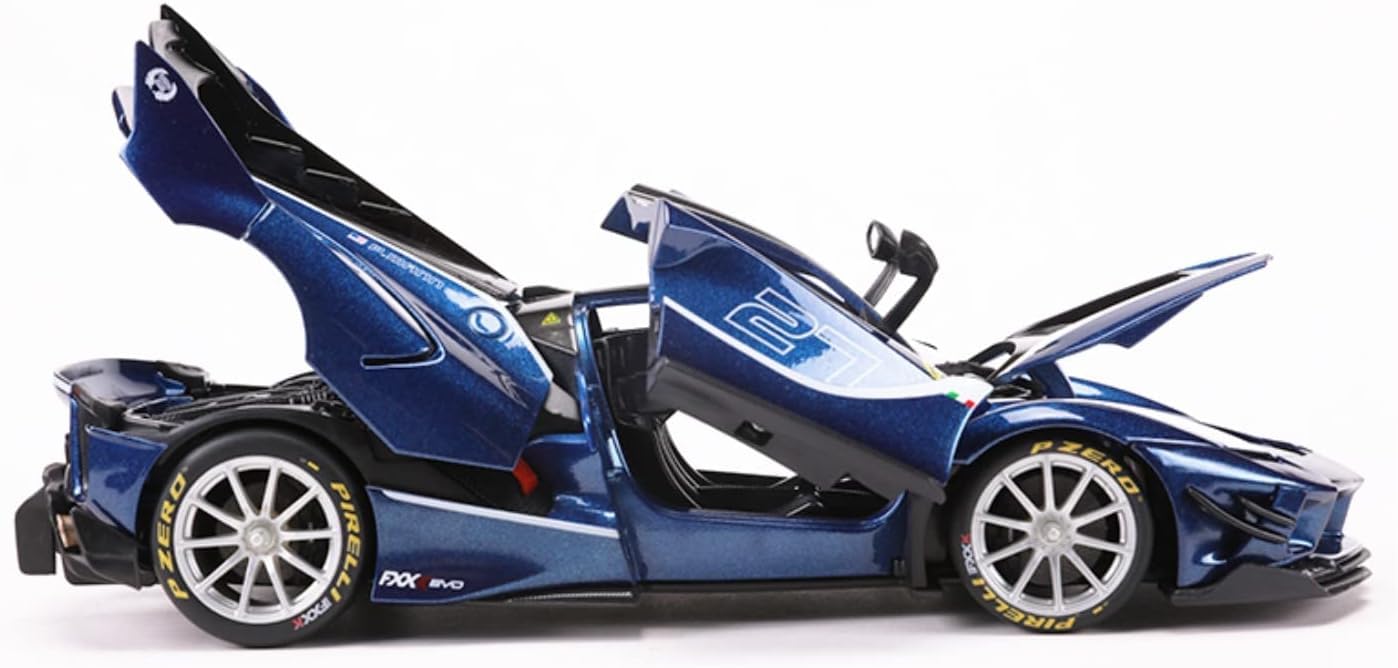 Blue sports car model on a white background

