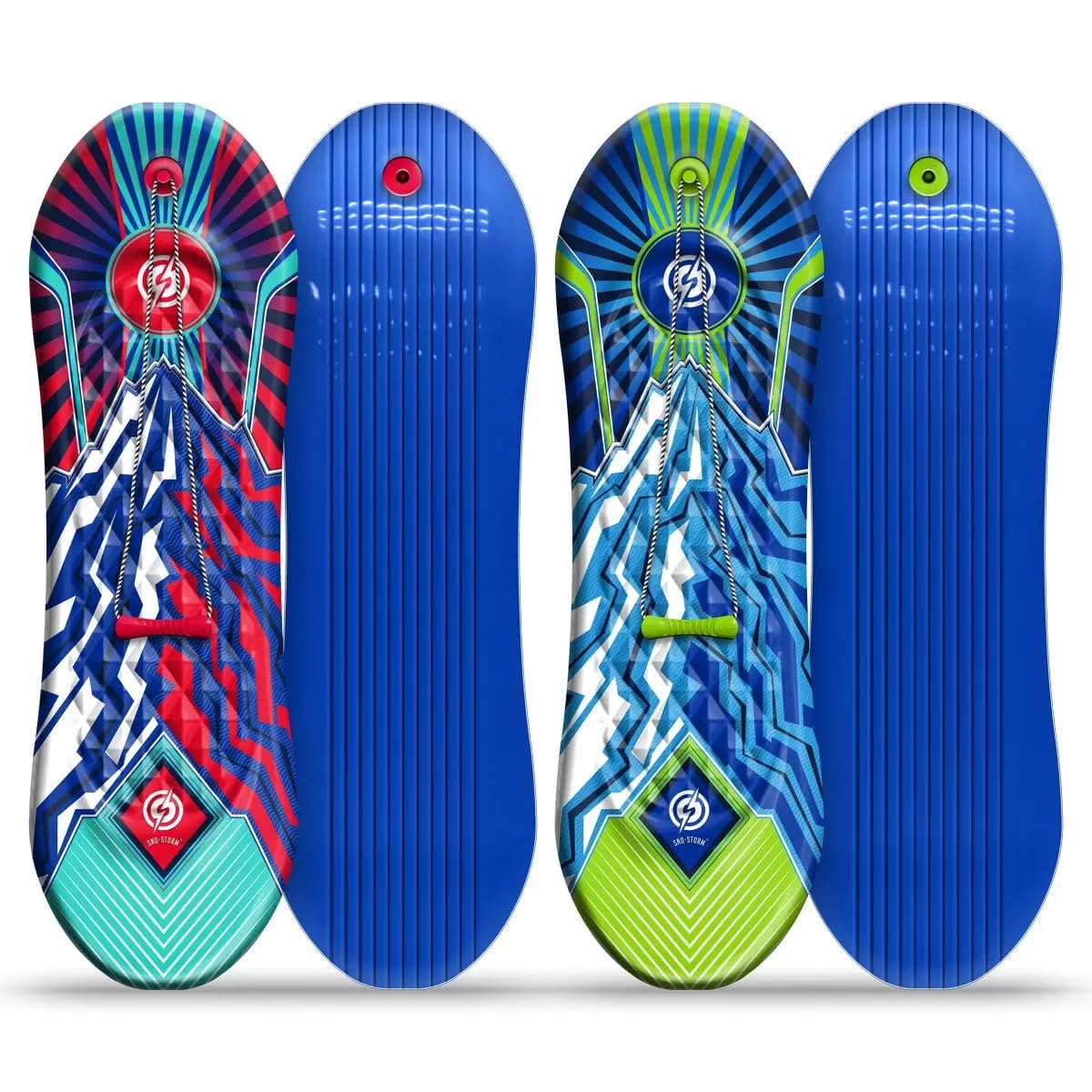 Sno-Storm Premium Foam Snowboard Sled 2-Pack | Tow Rope and Handle | Sized for Youth and Adults | Contoured Foot Deck Design | 48in-122cm Design Length