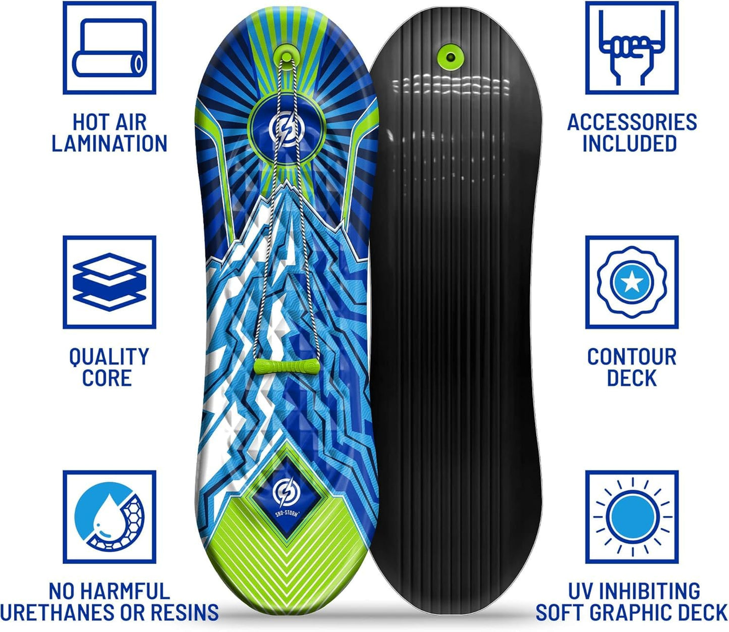 Sno-Storm Premium Foam Snowboard Sled 2-Pack | Tow Rope and Handle | Sized for Youth and Adults | Contoured Foot Deck Design | 48in-122cm Design Length