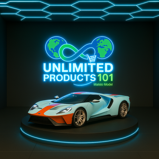 Model car on a dark background with 'Unlimited Products 101' branding.