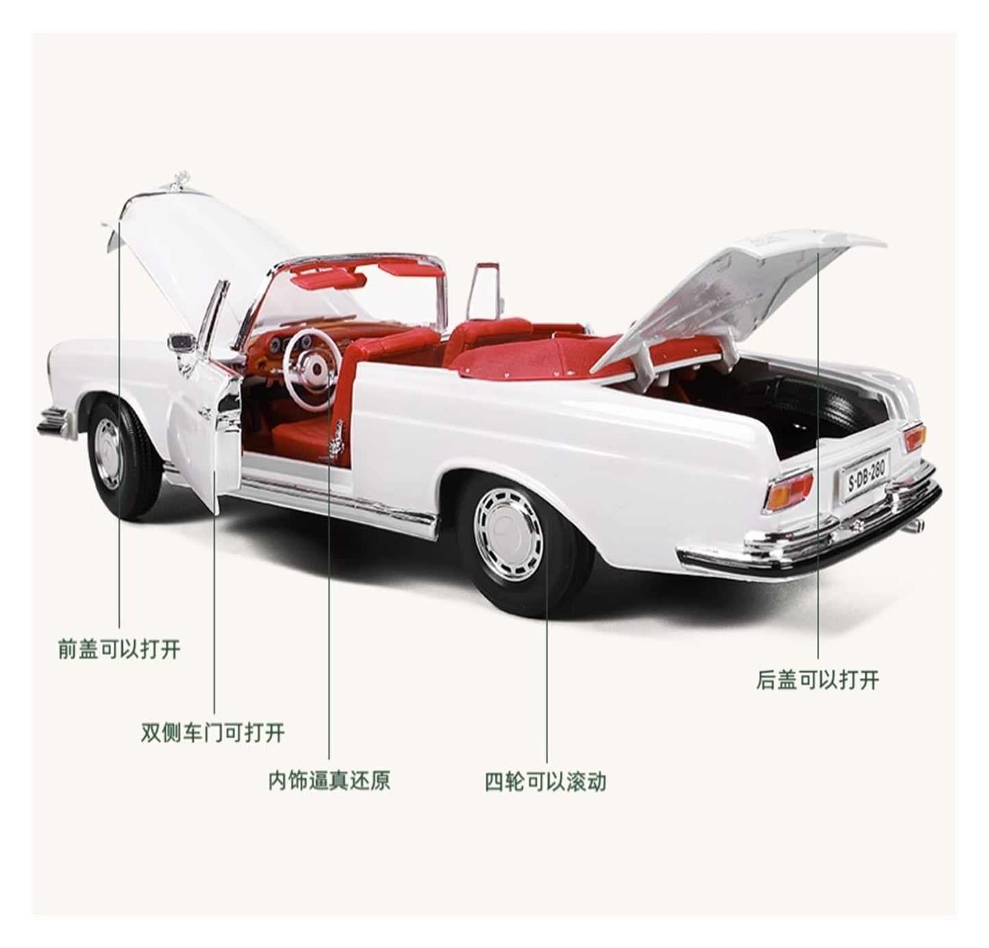 Mercedes-Benz 280 SE (1967) – 1:18 Classic Diecast Model Car – Collector’s Alloy Replica