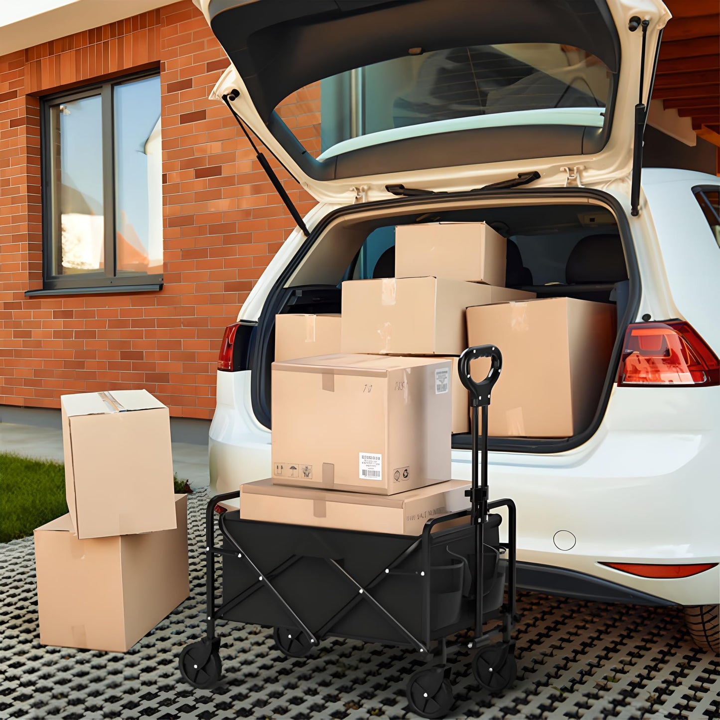 Trolley on Wheels, Transport 150KG Capacity, Folding Festival Portable Beach Trolley Cart, Festival Trolley Heavy Duty, Pull Wagon for Sand Trailer Transport Garden Sport Beach Black