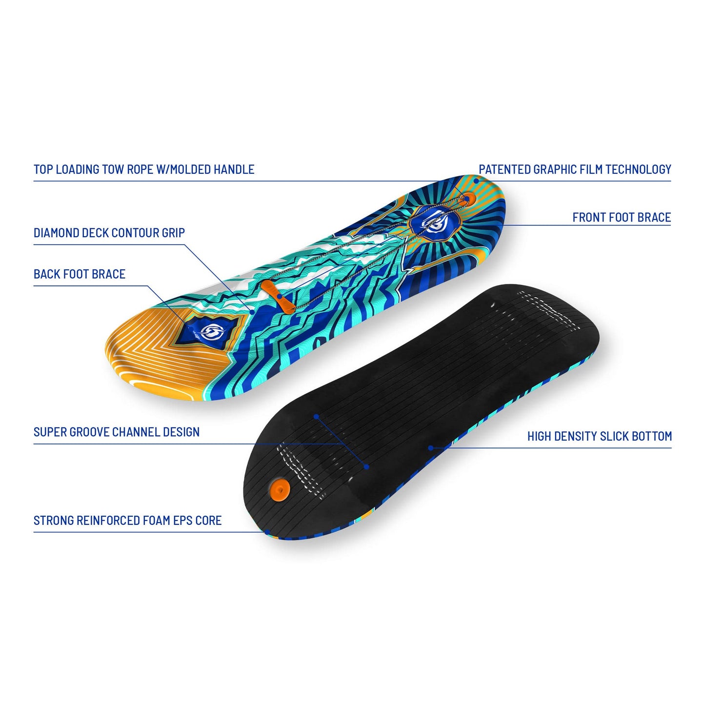 Sno-Storm Premium Foam Snowboard Sled 2-Pack | Tow Rope and Handle | Sized for Youth and Adults | Contoured Foot Deck Design | 48in-122cm Design Length