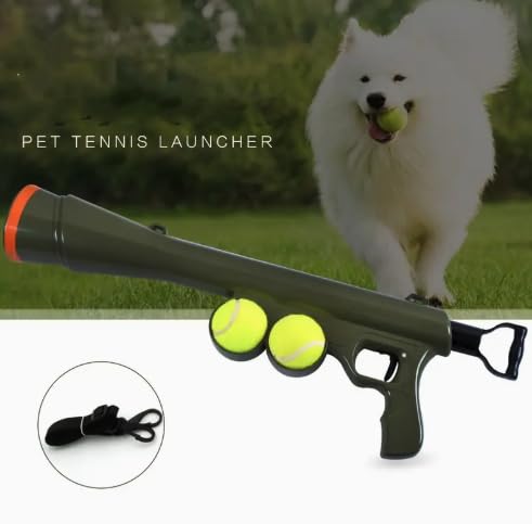 Tennis Ball Launcher for Dogs – Manual Pet Tennis Ball Thrower with Shoulder Strap & 2 Tennis Balls – Battery‑Free Interactive Fetch & Training Tool
